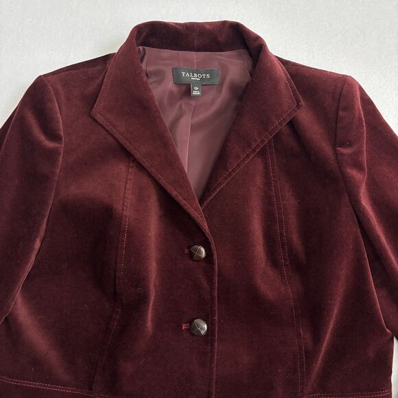 Talbots Velvet Blazer Jacket Women's 12P Burgundy Brown Peplum Holiday Party - Picture 2 of 8